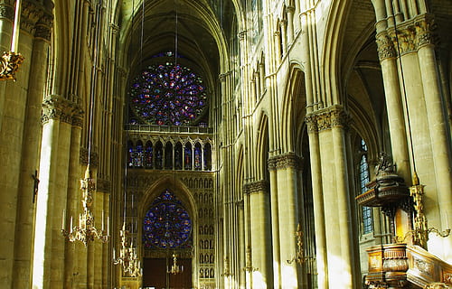 reims, cathedral, nave, columns, pilasters, vaults, rosette HD wallpaper