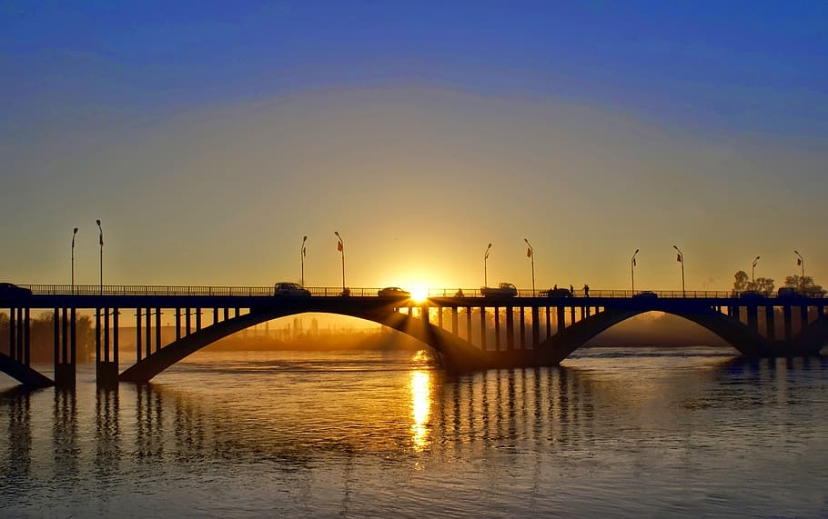 birecik, sanliurfa, bridge, sunset, sky, water, connection HD wallpaper