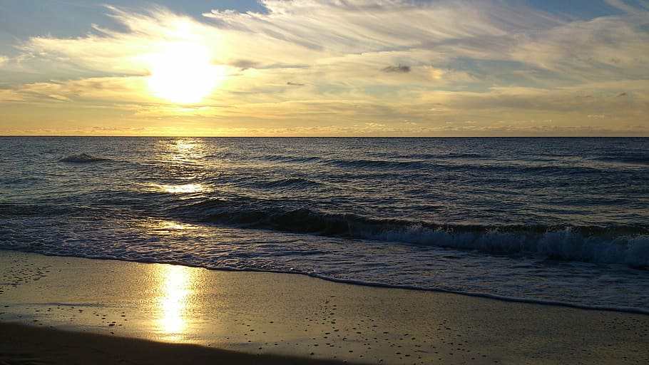sea, holidays, sunset, beach, nature, sand, water, poland, sky HD wallpaper