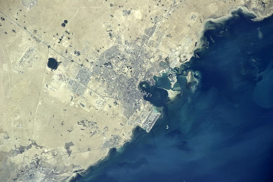 Satellite Image of Doha, Qatar, photos, geography, nasa, public domain, HD wallpaper