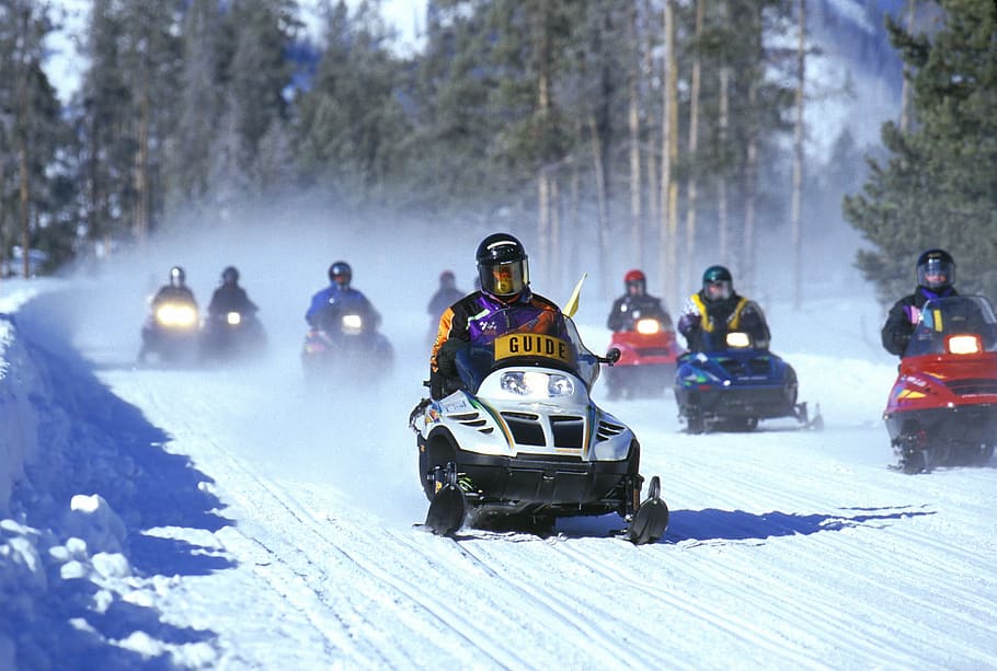 group of people riding on snowmobile during daytime, Snowmobiles, HD wallpaper