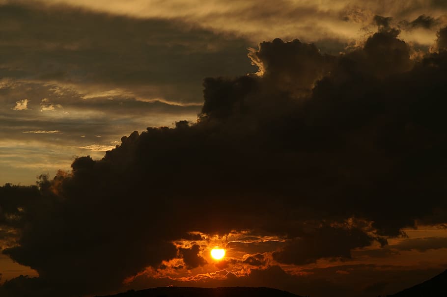 sun, sunset, weather, black cloud, nature, cloud - Sky, outdoors HD wallpaper