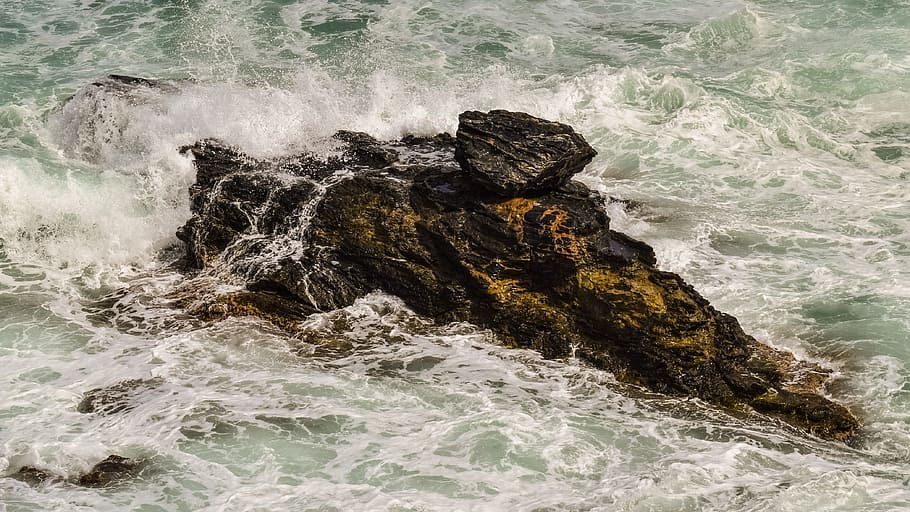 rock, sea, waves, erosion, rough, nature, water, rock - object HD wallpaper