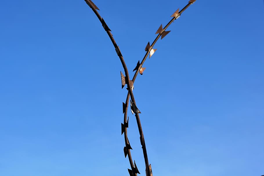 lock wire, security, blue sky, background, nature, clear sky HD wallpaper