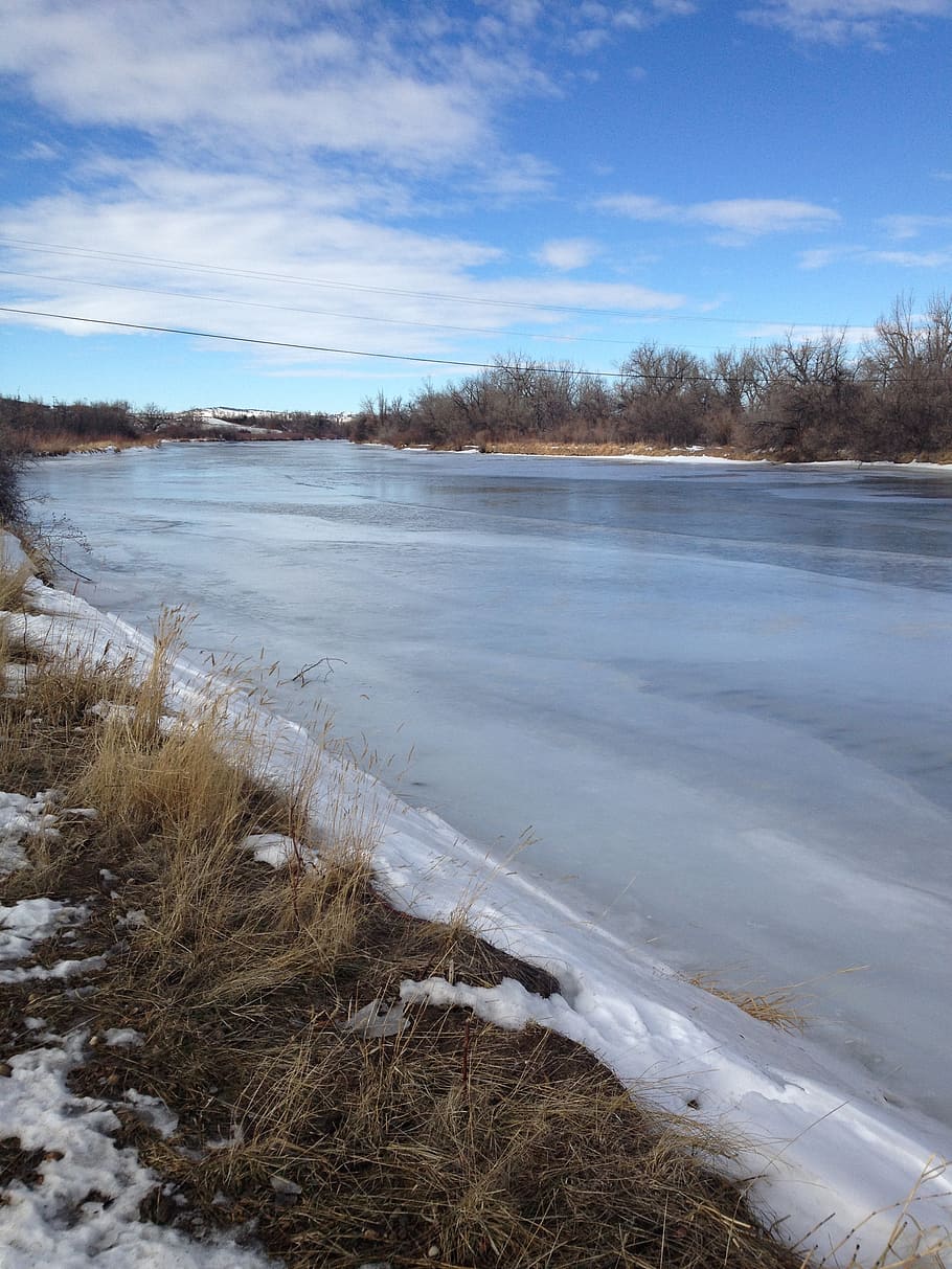 river, wyoming, winter, water, sky, tranquility, plant, tranquil scene HD wallpaper