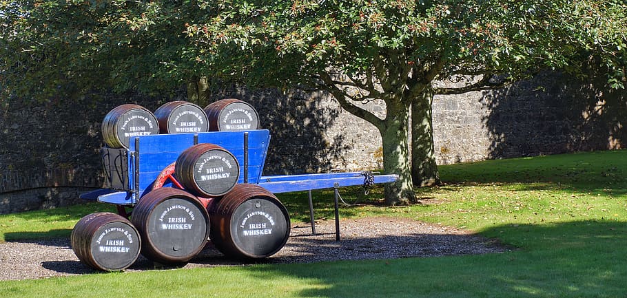whiskey, barrels, cart, jameson, distillery, cork, ireland, HD wallpaper