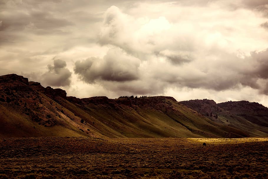 grass covered mountain under white cloudy sky, colorado, clouds HD wallpaper