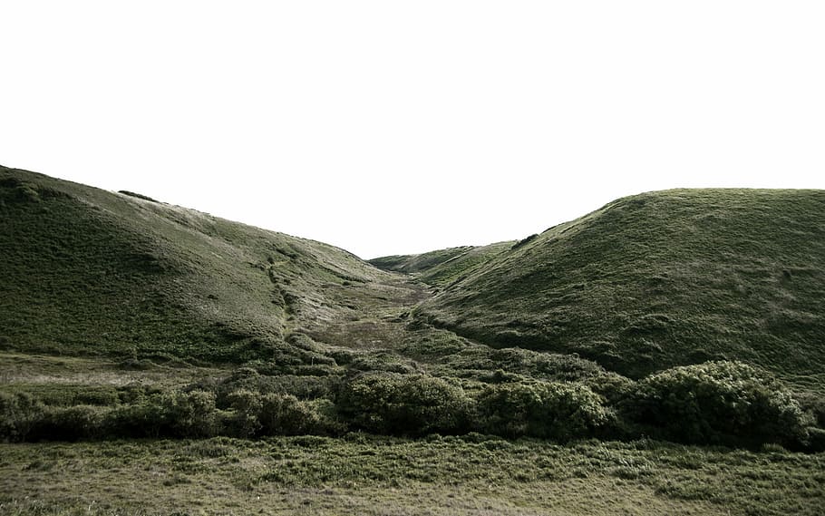 landscape photography of mountain, gray soil, hill, green, grass HD wallpaper
