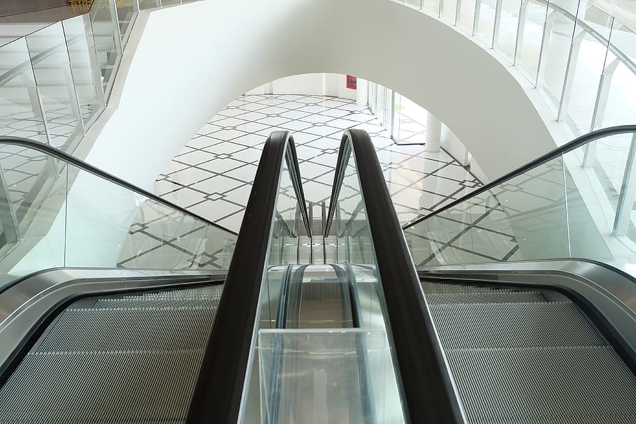 escalator, buildings, architecture, modern, built structure HD wallpaper