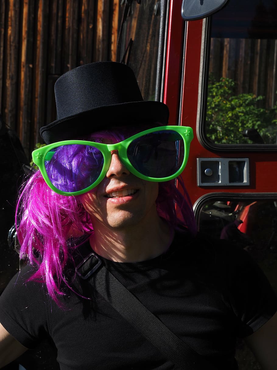 panel, wig, carnival, glasses, hair, perlon, pink, cylinder HD wallpaper
