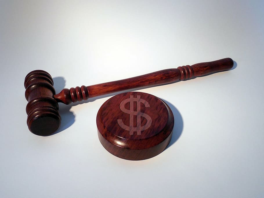 brown wooden gavel, hammer, court, dollar, dollar sign, fine