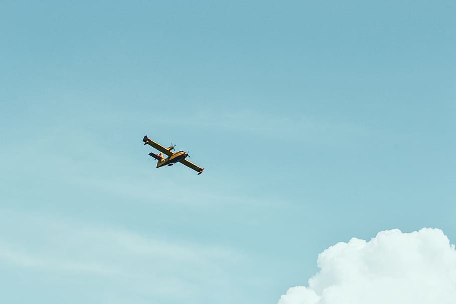 airplane, flying, sky, clouds, blue, travel, transportation HD wallpaper