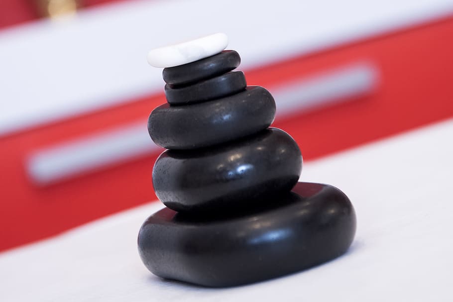 black and white hot stones on white surface, massage, spa, relaxation HD wallpaper