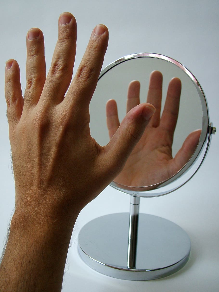 person's hand reflecting in the mirror, body, human hand, human body part HD wallpaper