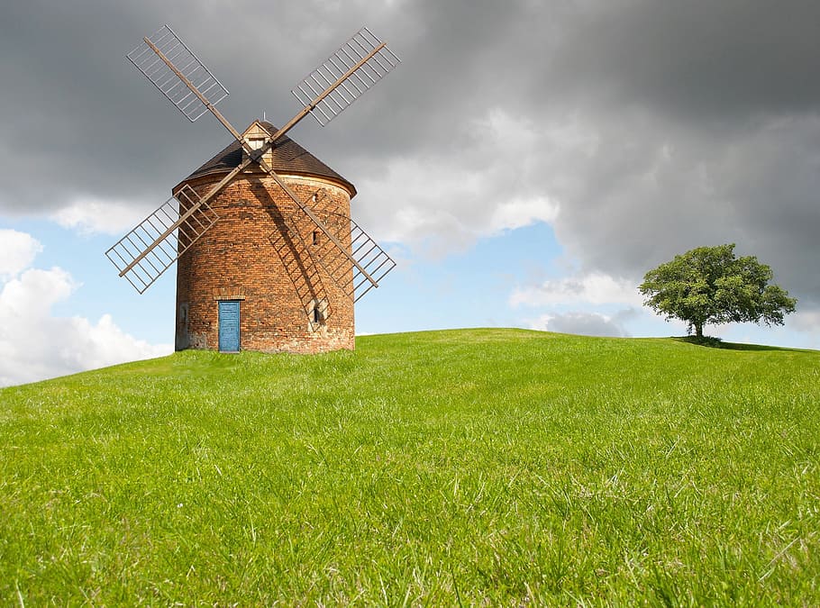 windmill, sky, building, wing, mediterranean, pinwheel, grind HD wallpaper