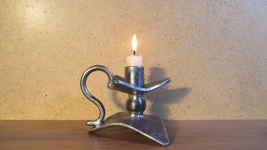candlestick, metal, forging, burning, fire, flame, indoors HD wallpaper