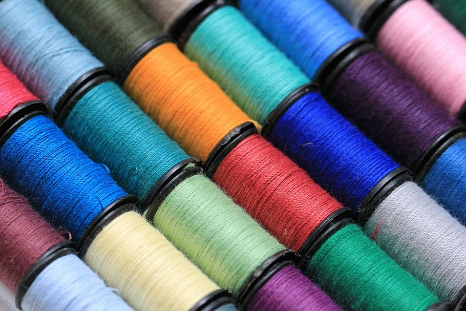 photography of thread spools, yarn, string, hobby, craft, material