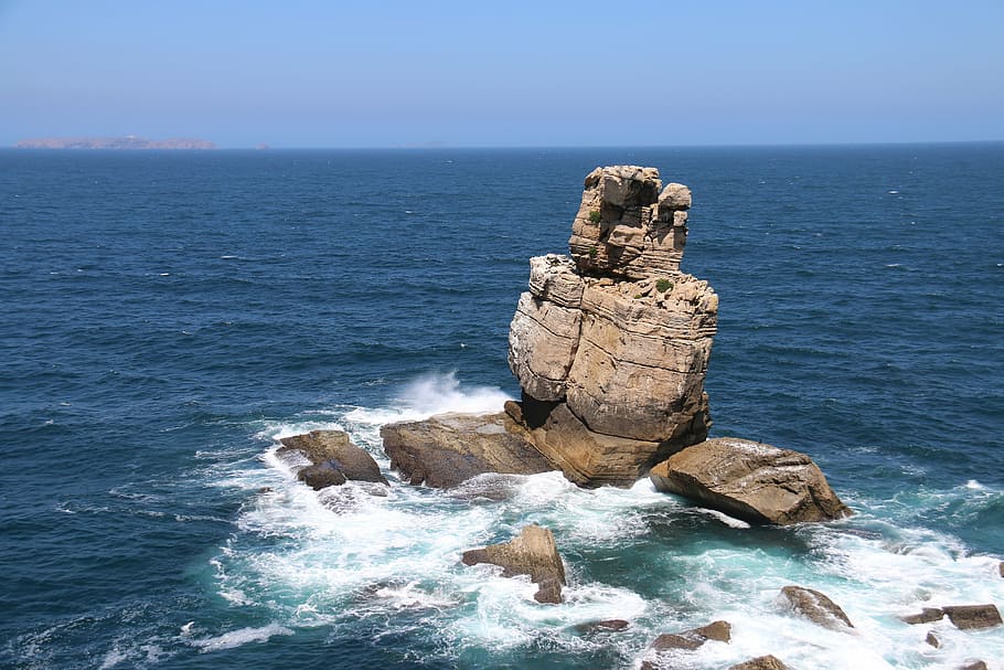 rock, mar, peniche, portugal, ocean, beira mar, water, blue