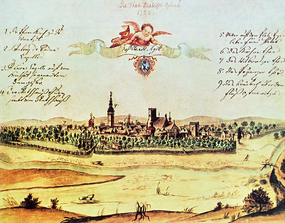Drawing of Ostrava in 1728 in Czech Republic, city, public domain, HD wallpaper