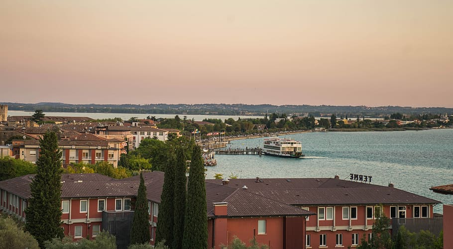 Sunset, Lake, Lake Garda, Italy, Landscape, water, summer, blue, HD wallpaper
