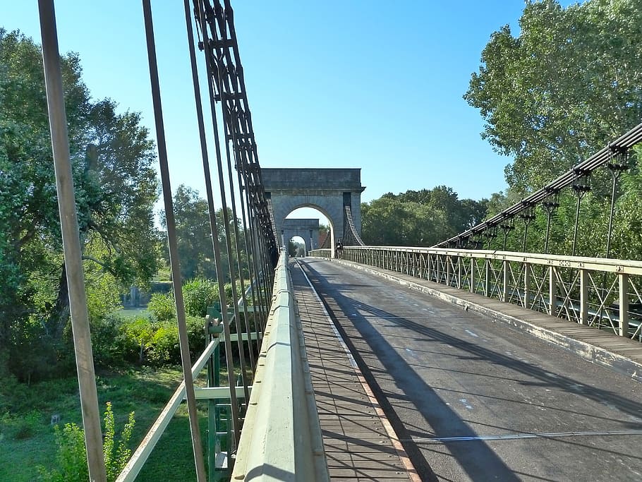 bridge, suspension bridge, fourques, architecture, shrouds HD wallpaper