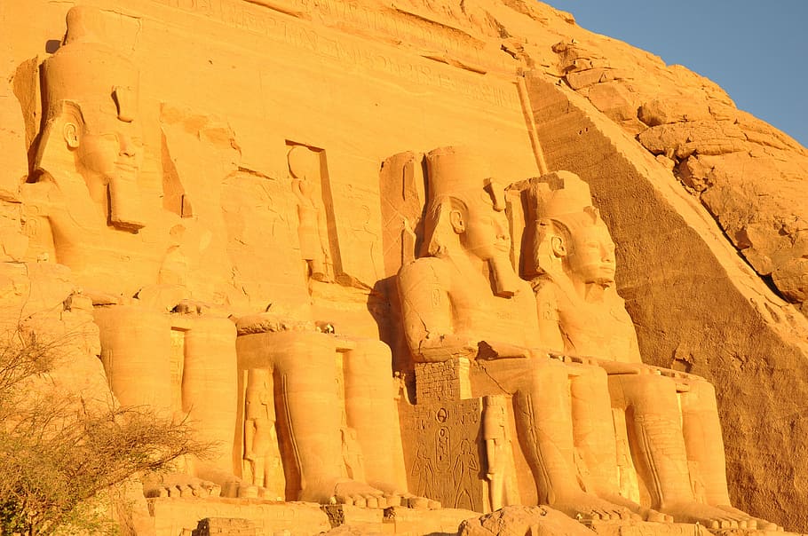 Egypt, Abu Simbel, Temple, Nile, Sun, pierre, sunset, landscape, HD wallpaper
