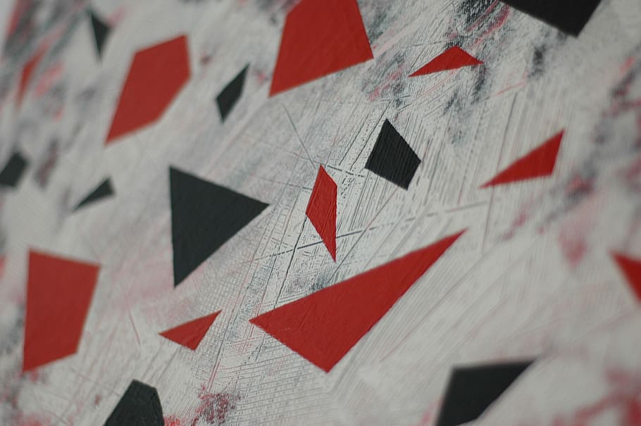 painting, red, black, texture, decoration, acrylic, geometric HD wallpaper