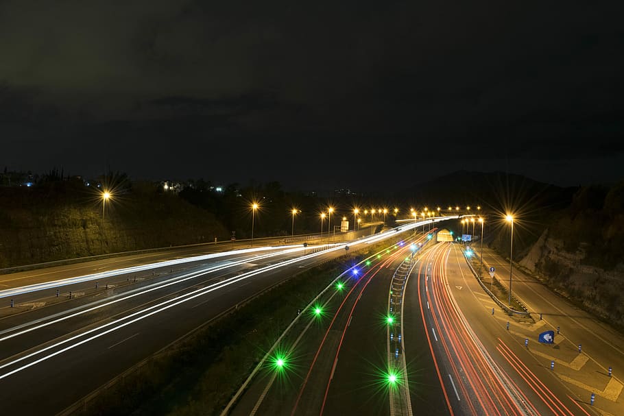 HD wallpaper: Lights, Vehicle, Road, Night, Stelae, highway, speed ...