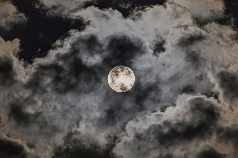 Month, Night, Clouds, Sky, Luna, the sky, cloud - sky, moon HD wallpaper