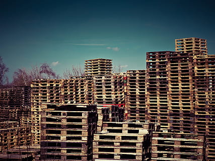 brown wooden pallet lot, wooden pallets, stack, euro pallets HD wallpaper