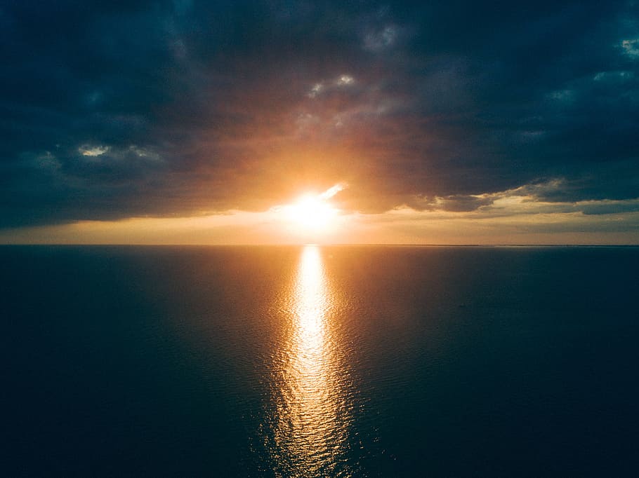 sea, dawn, nature, sky, clouds, cloudy, dusk, horizon, ocean HD wallpaper