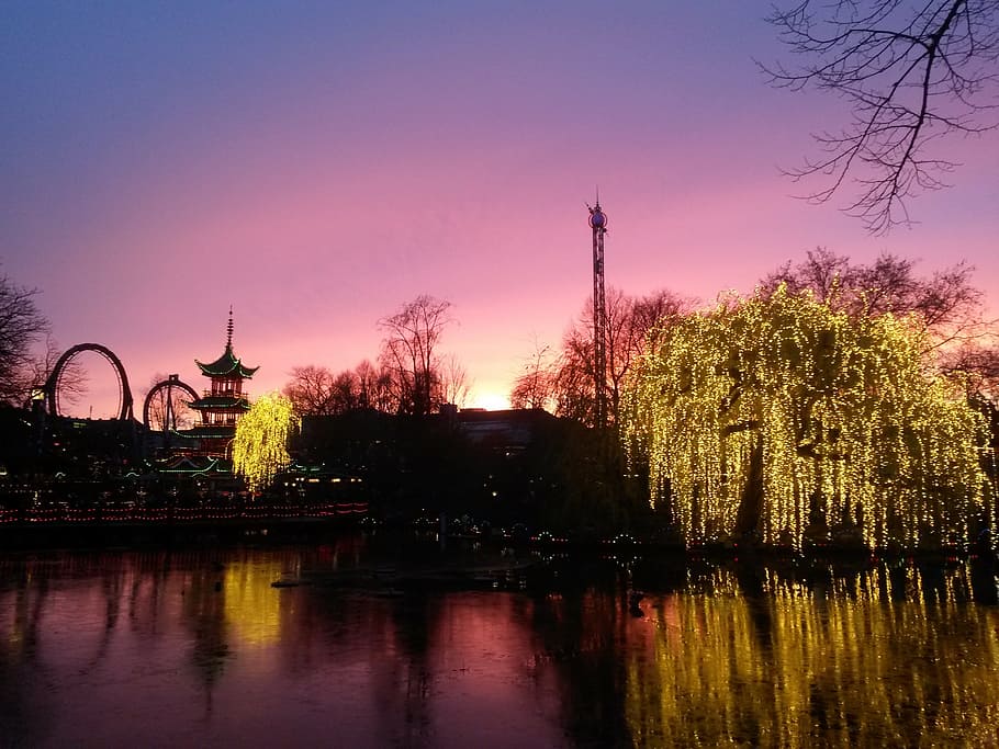 amusement, lake, denmark, sky, water, reflection, architecture HD wallpaper