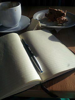 black and gray pen on open lined notebook, journal, writing HD wallpaper