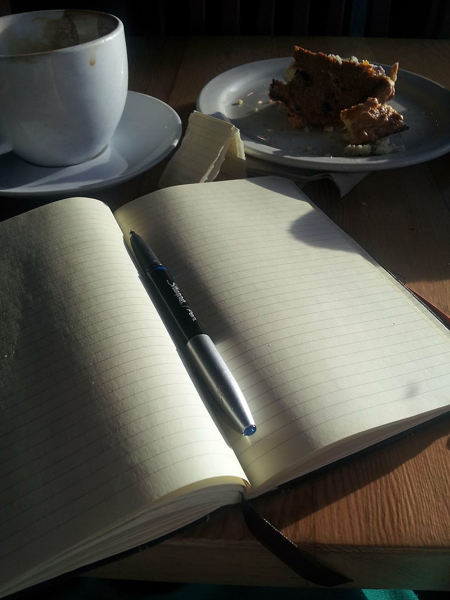 black and gray pen on open lined notebook, journal, writing HD wallpaper
