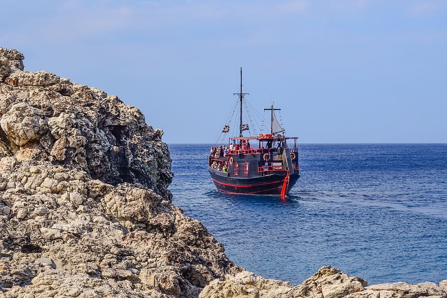 sea, landscape, nature, sky, bay, beach, blue, boat, cliff, coast HD wallpaper