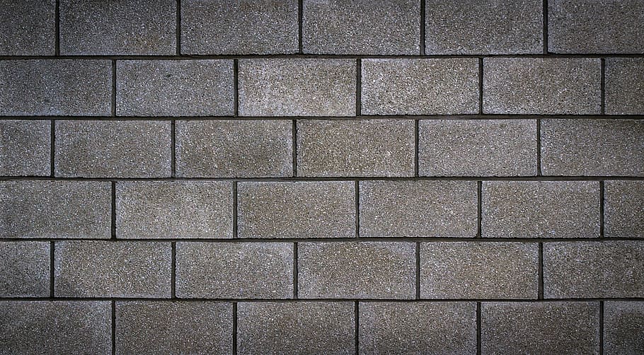 gray concrete wall bricks, rectangle, square, texture, background, HD wallpaper
