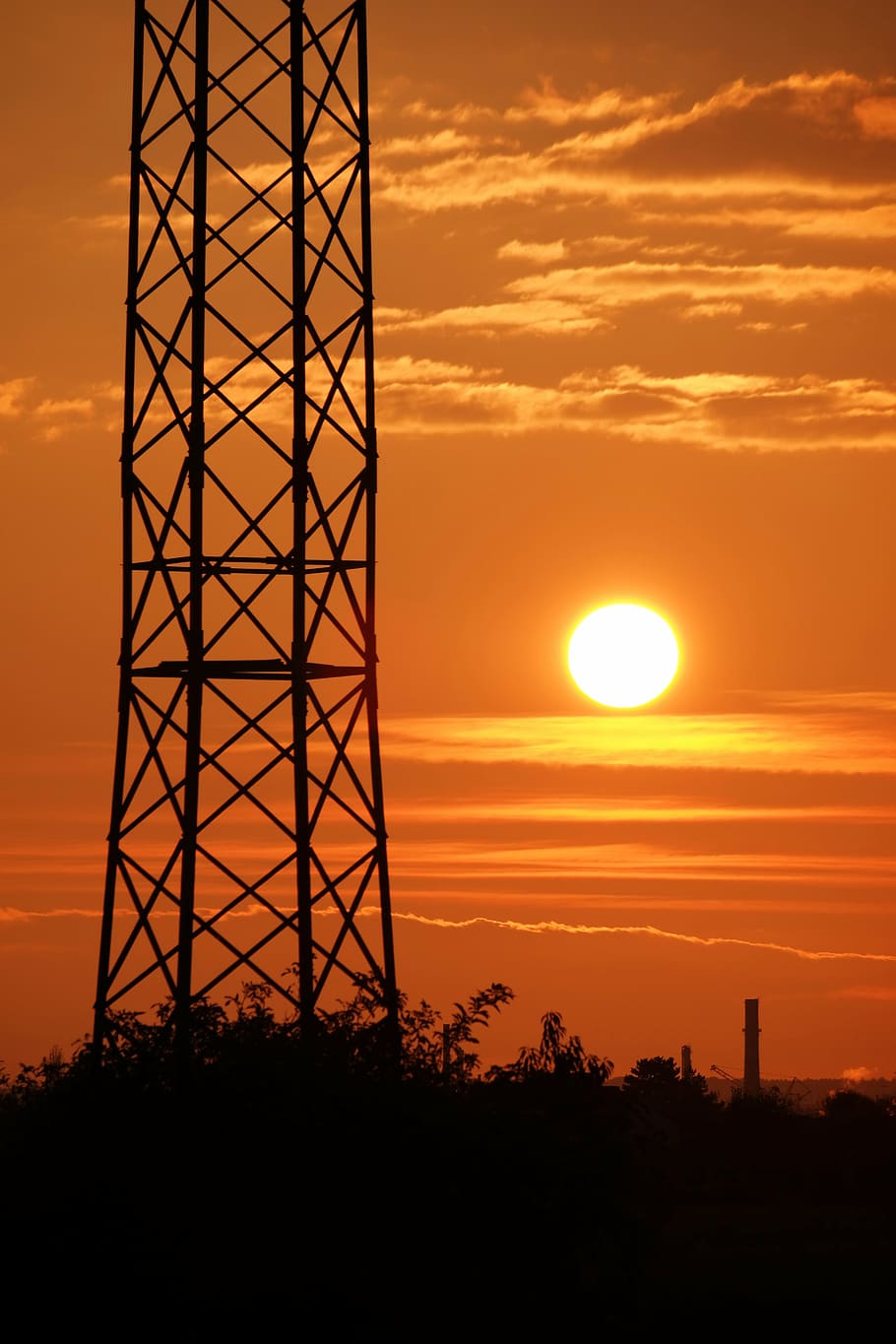 sunset, current, strommast, steel, high voltage, pylon, power line HD wallpaper
