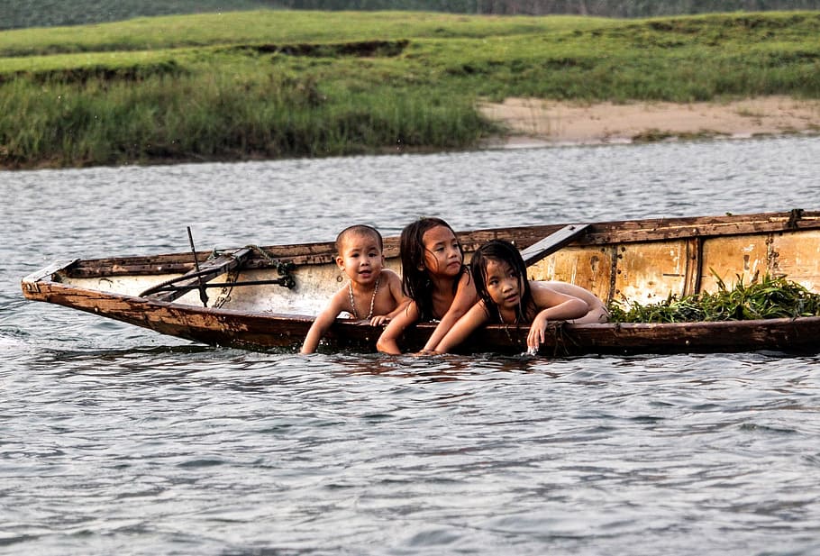 boat, children, kids, boy, girls, swimming, sailing, playing, HD wallpaper