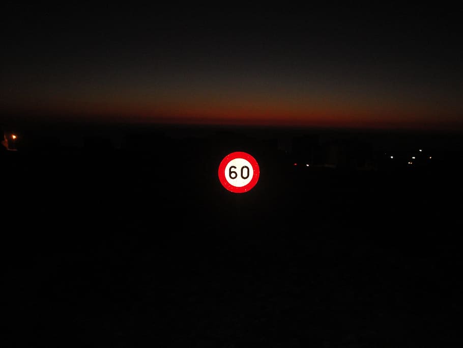 Number, Traffic Sign, Night, red, backgrounds, no people, outdoors HD wallpaper