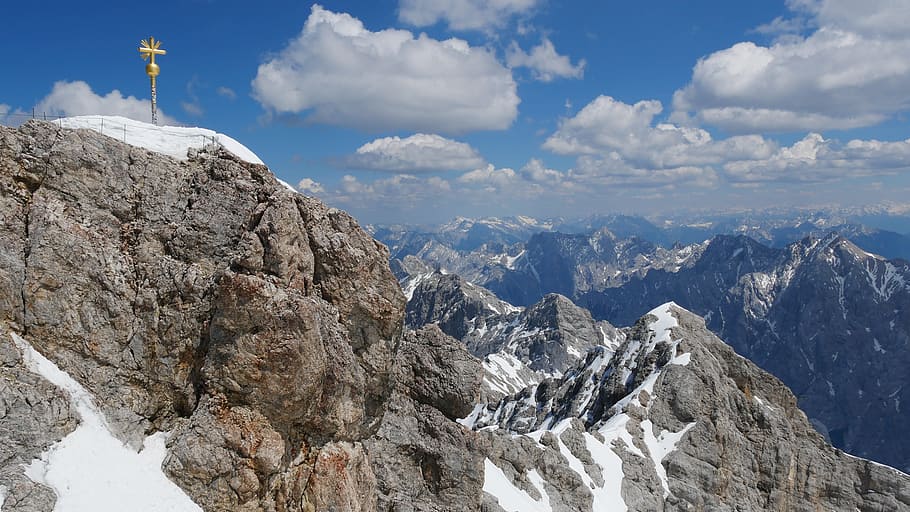 mountains, zugspitze, summit, cloud - sky, scenics - nature, HD wallpaper