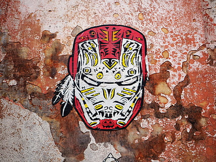 red and white Iron Man cutout decor, red and white Ironman head decor HD wallpaper