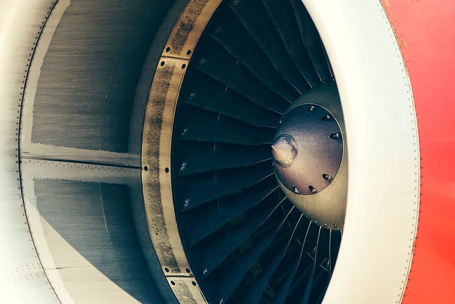 close up photography of wind turbine, aircraft engine, aviation HD wallpaper