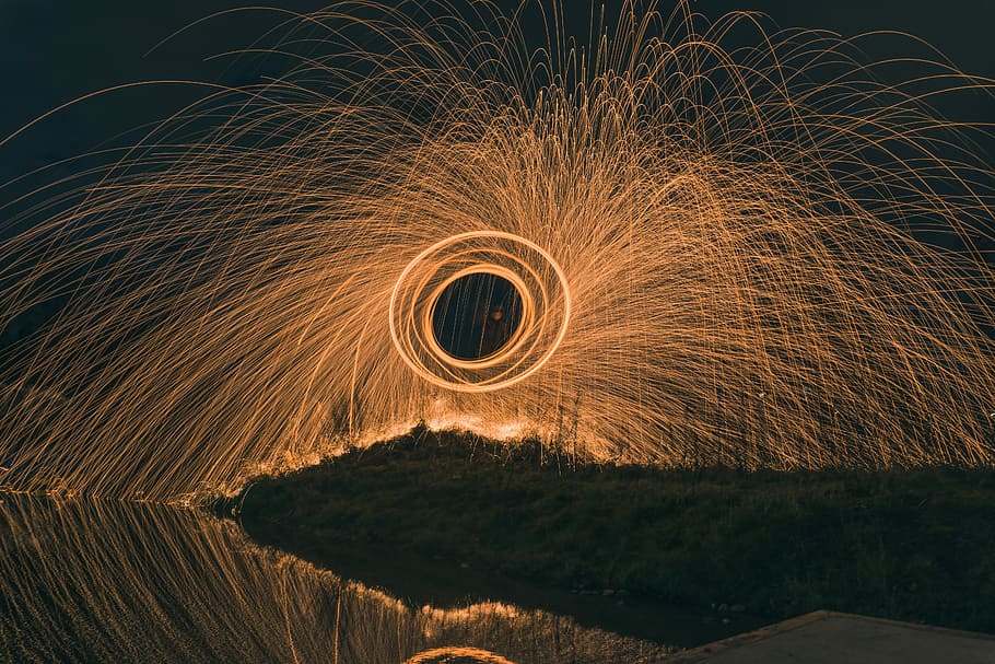 green grass at daytime in stillwool photography, time-lapse photography of sparklers HD wallpaper