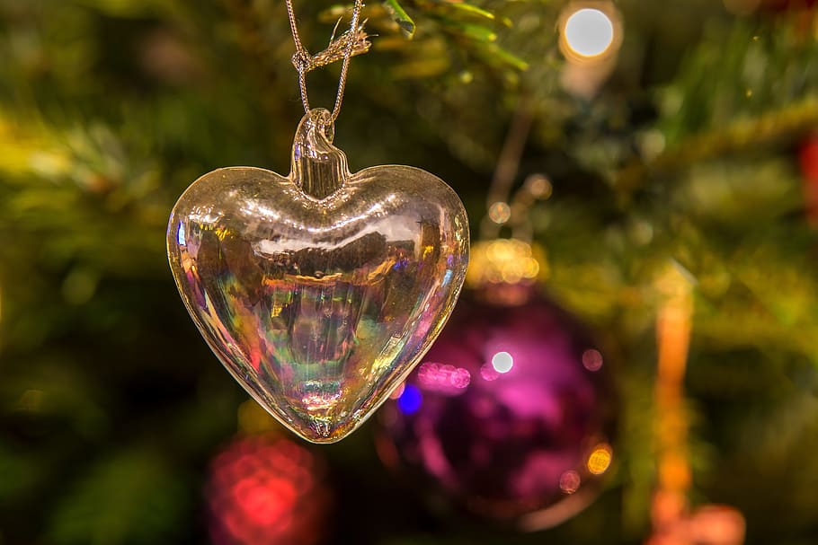 christmas, fir, deco, christmas tree, decoration, hanging, heart shape, HD wallpaper