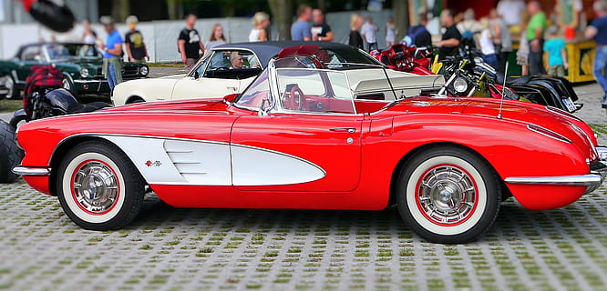 red Chevrolet Corvette C1, auto, classic, nostalgic, usa, oldtimer HD wallpaper