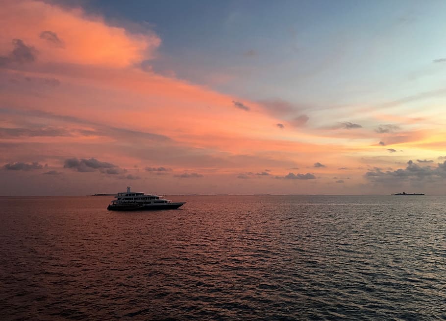 Sunset, Sea, White Cloud, the sea, water, horizon over water HD wallpaper