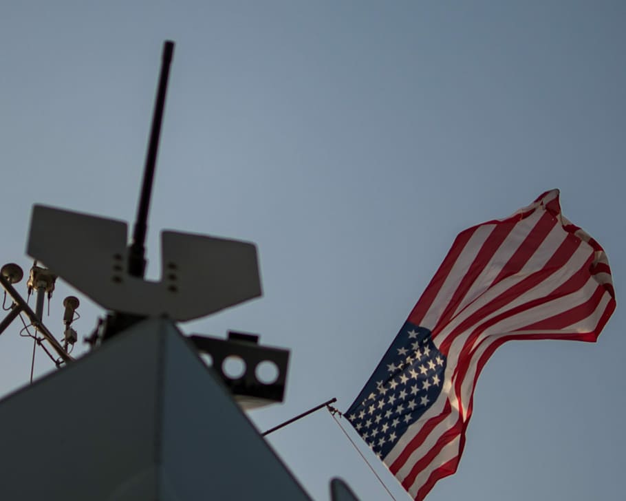 raised USA flag, USA flag, ship, navy, army, coast guard, gun HD wallpaper
