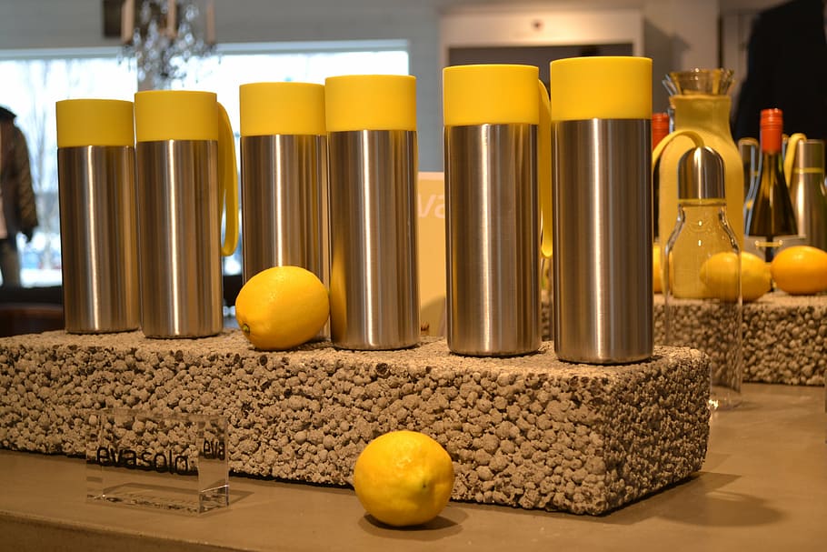 thermos, gear, kitchen, yellow, lemon, store, food and drink HD wallpaper