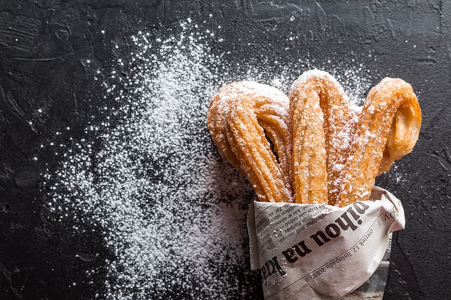 baked pastry, churros, baking, cookies, dessert, confectionery