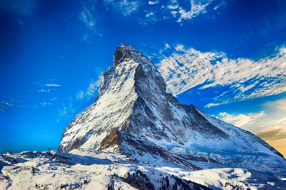 mountain filled with snow, winter, landscape, sky, snow mountain HD wallpaper
